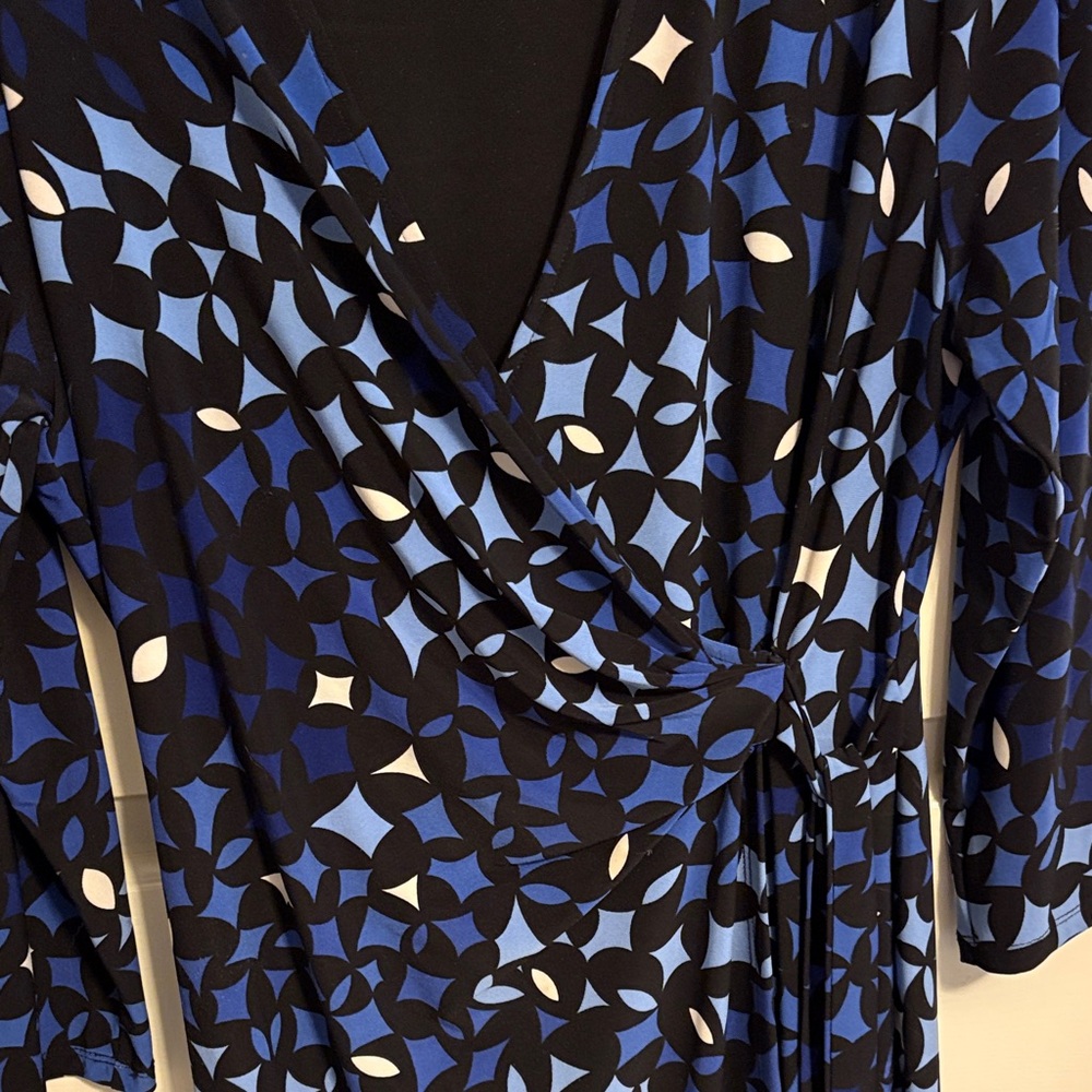 Anne Klein Blue and Black Long Sleeve Dress - Picture 3 of 4